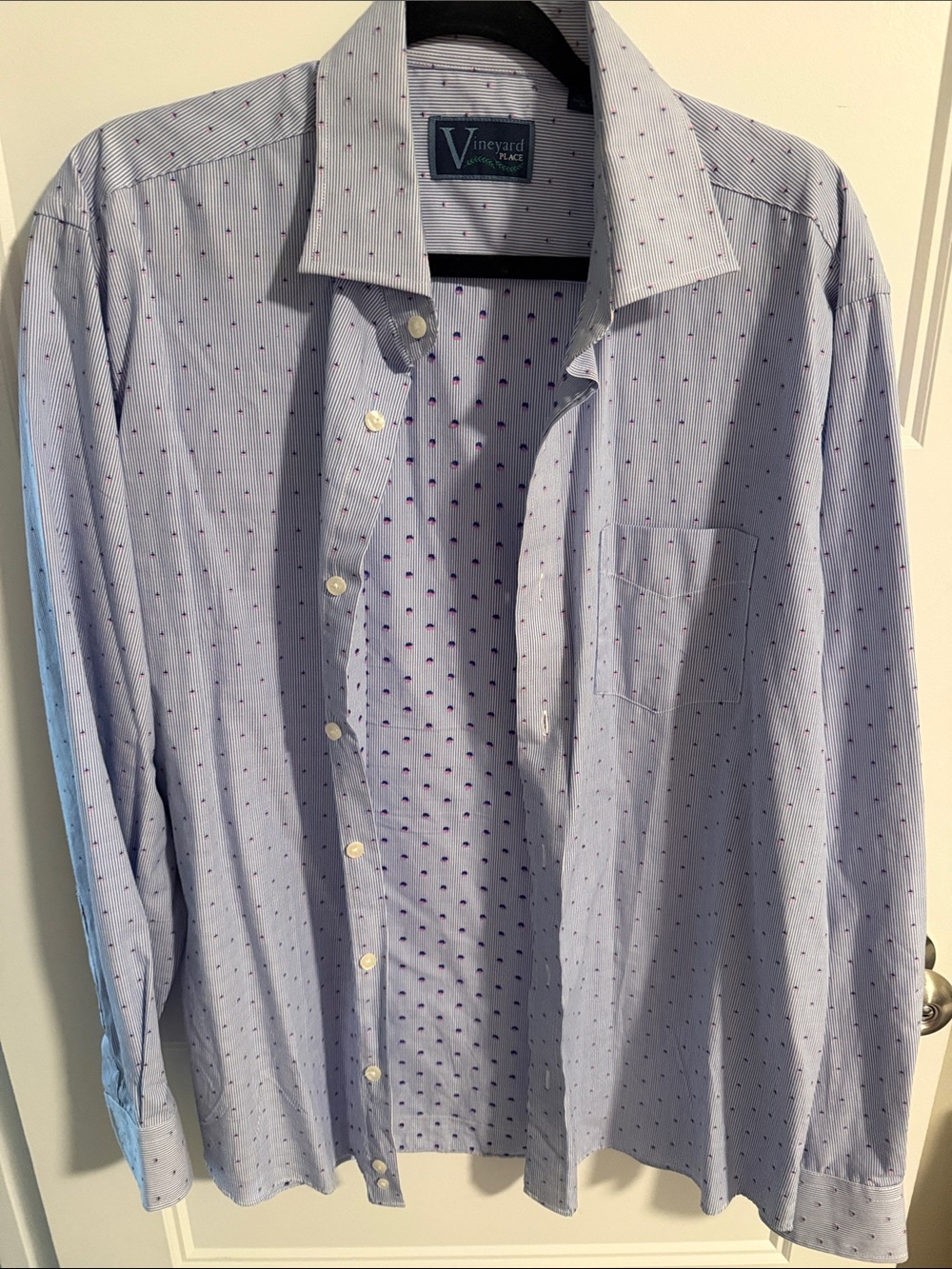 Vineyard Place Light Blue Button-Down Shirt with Subtle Dot Motif